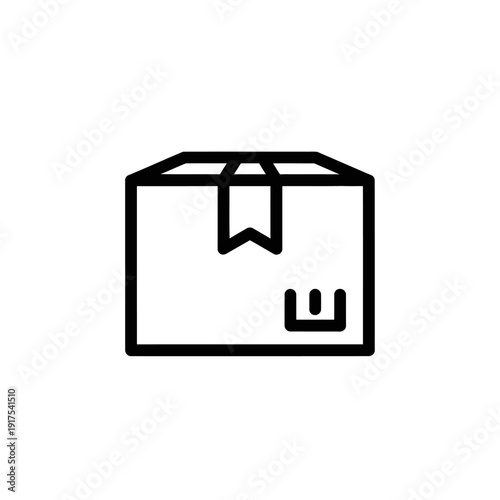 Minimalist Line Art Illustration of a Cardboard Box with a Shipping Label