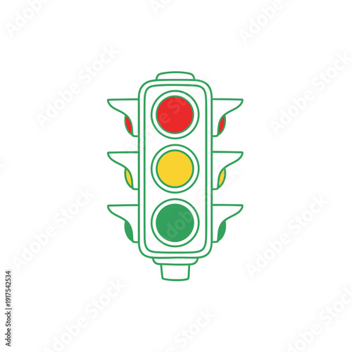 Minimalist Traffic Light Illustration Showing Red, Yellow, and Green Indicators