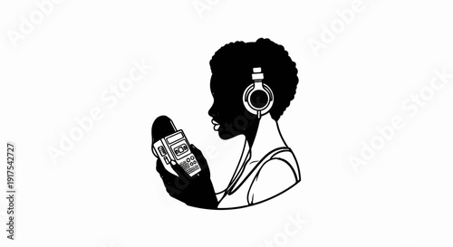 Silhouette of a person with headphones listening to a portable audio device
