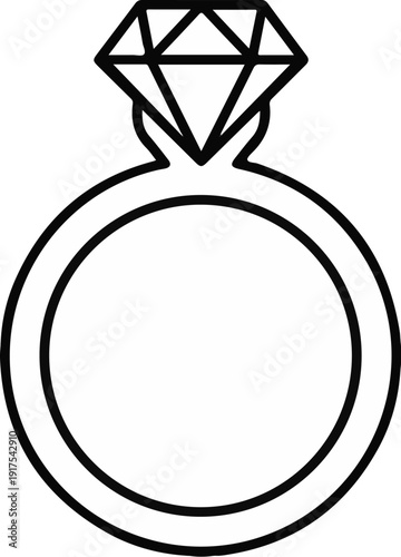 Outline of a diamond ring with a prominent faceted gem