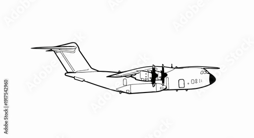 Outline of a four-engine turboprop aircraft with its propellers and tail clearly visible