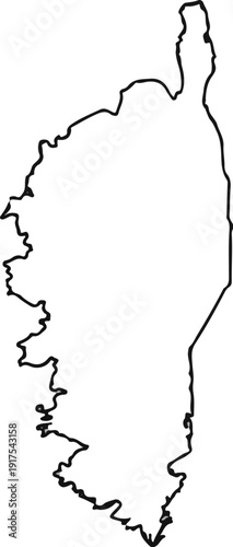 Outline of an island with a rough, jagged coastline and irregular shape