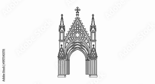Ornate Gothic archway with pointed spires and intricate tracery