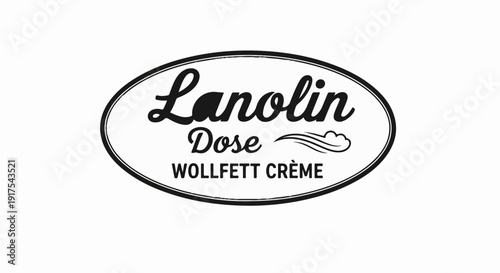 Oval emblem featuring "Lanolin Dose WOLLFETT CREME" in stylized black lettering