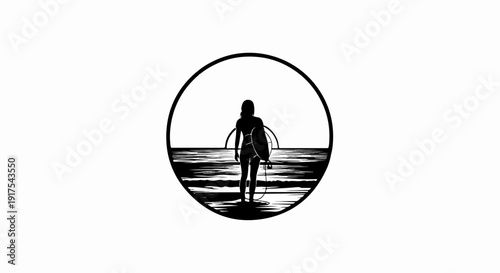 Silhouette of a surfer standing at the shore with a surfboard