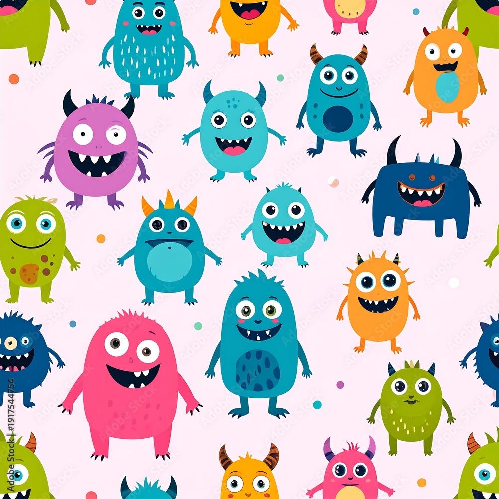 Obraz premium A colorful pattern of cartoon monsters