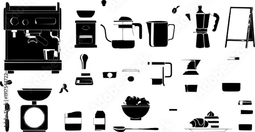Barista Coffee Making Tools Collection Flat Vector Illustration Set