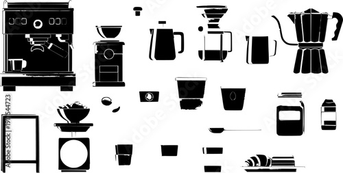 Barista Coffee Making Tools Collection Flat Vector Illustration Set