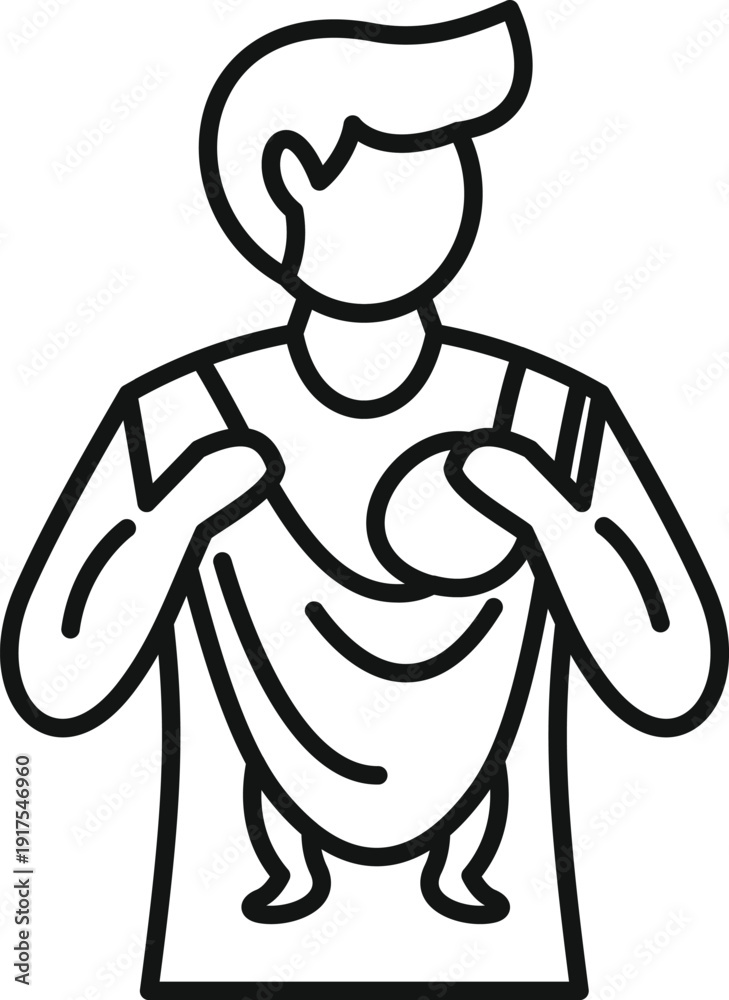 Fototapeta premium Man using baby carrier holding newborn child outline icon