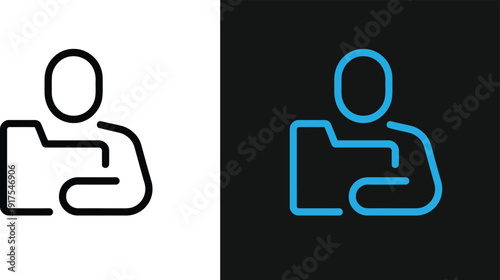 Simple line art icons of a person holding a document, showcasing a minimalist design on contrasting backgrounds from a straightforward viewpoint.