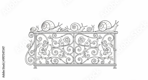 Ornate metalwork with snails and floral designs