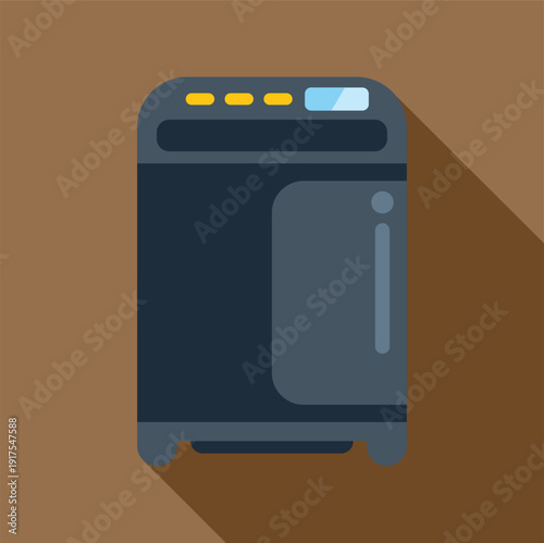Vending machine icon on a brown background, offering snacks and beverages