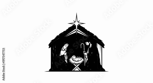 Nativity scene in silhouette, with star above