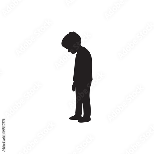 Standing sad young boy silhouette vector illustration design on white background.