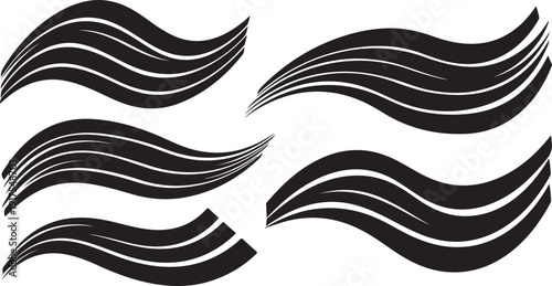 Black and White Wavy Lines Graphic Design Elements Set