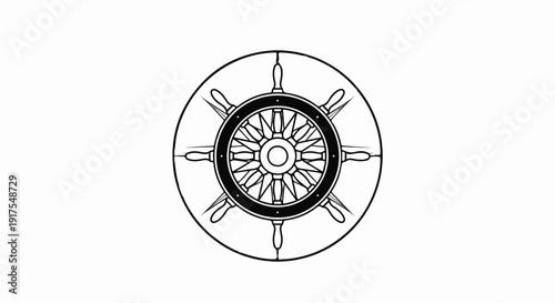 Nautical ship's wheel with spokes, rim, and handles, centered
