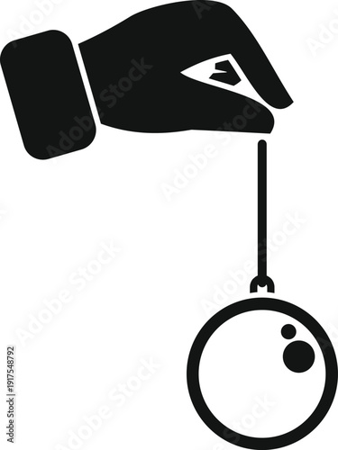 Hand holding a swinging pendulum, symbolizing hypnosis, suggestion, and mind control