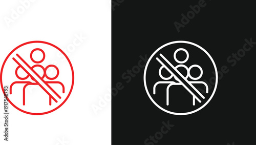 Simple graphic icons depicting prohibition symbols on plain white and black backgrounds with red and white colors, representing restriction and denial concepts.