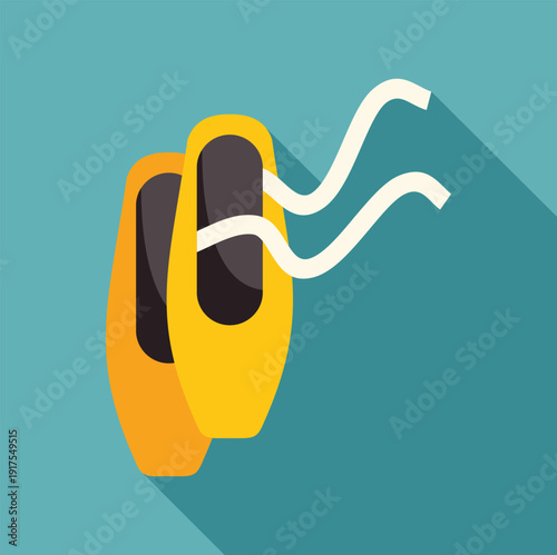 Yellow pointe shoes with ribbon on a teal background in a flat design illustration