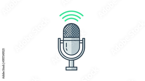 Microphone Icon Recording Sound Waves Emitting.
