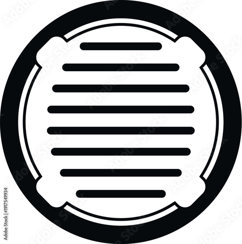Black and white circular drain grate for sewage and storm water system