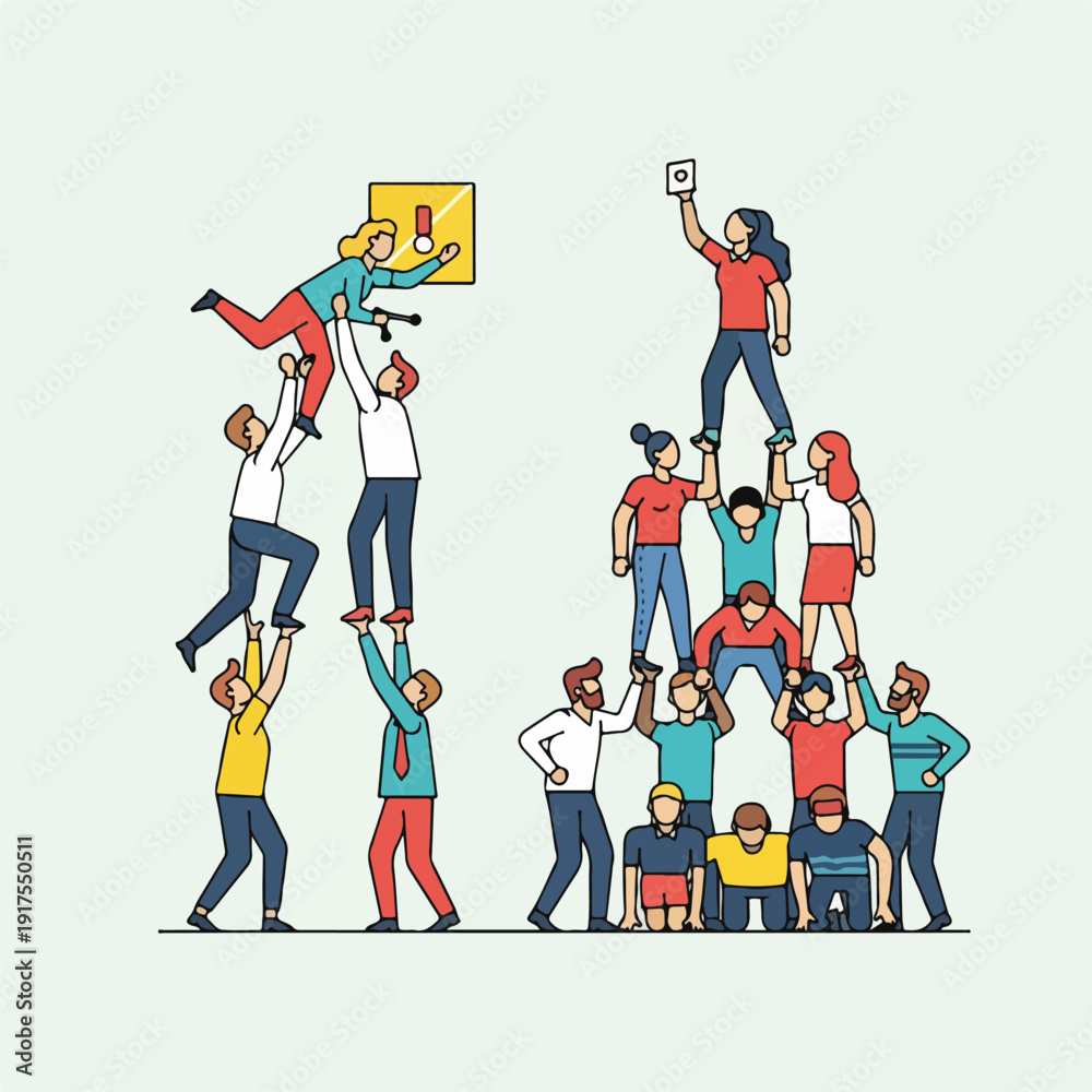 Fototapeta premium Diverse group of people forming a human pyramid