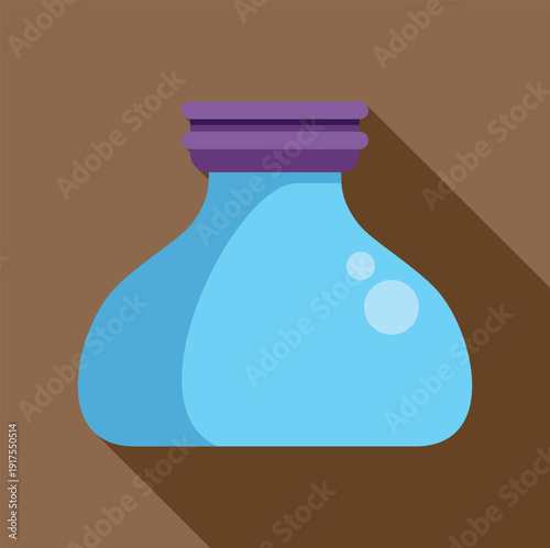 Blue glass jar icon with purple lid and water bubbles in a flat design style