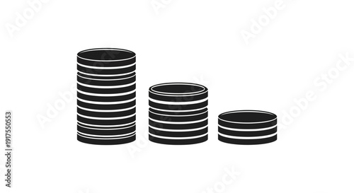 Three black and white stacks of coins illustrate the concept of financial decline or loss over time