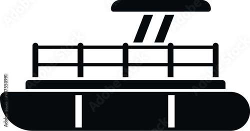 Pontoon boat icon in a simple silhouette, symbolizing water transport and recreational boating