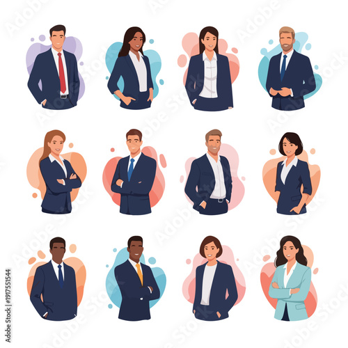 Diverse business people icons set professional corporate characters