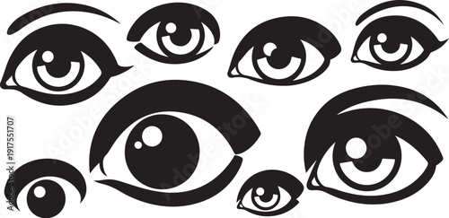 Collection of Various Cartoon Eyes in Black and White