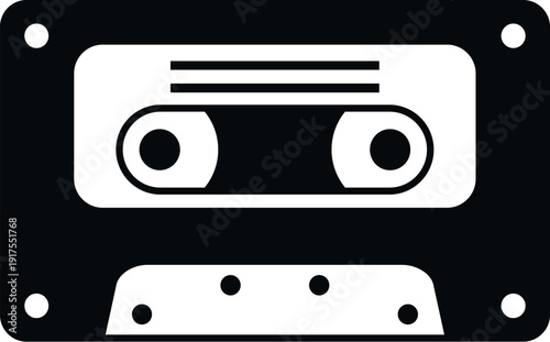 Cassette tape icon on a white background, symbolizing retro music and vintage analog sound