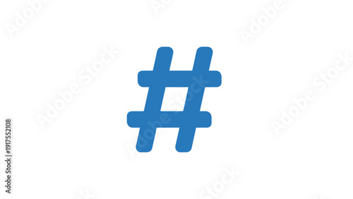 Blue Hashtag Symbol on White Background.