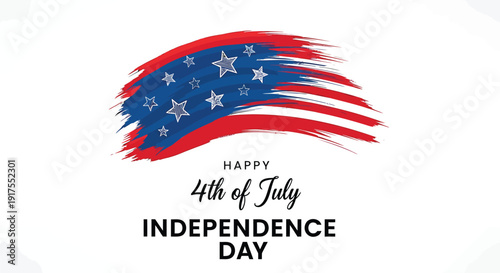 American Independence Day vector graphic with patriotic flag brush stroke and text, isolated on transparent background.
