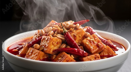 Spicy Tofu StirFry with Dried Chilies and Peanuts.
