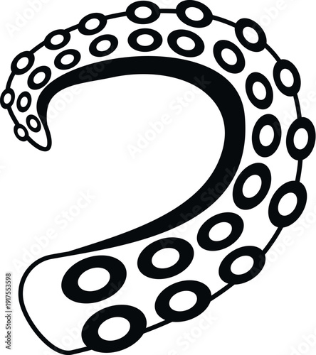 Stylized octopus tentacle with suction cups, a monochrome graphic element