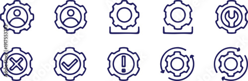 hand drawn gear setting bule outline icon set vector illustration design editable stroke 