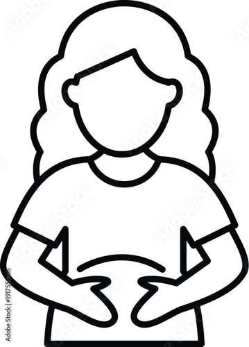 Woman clutching stomach indicating abdominal discomfort or pregnancy
