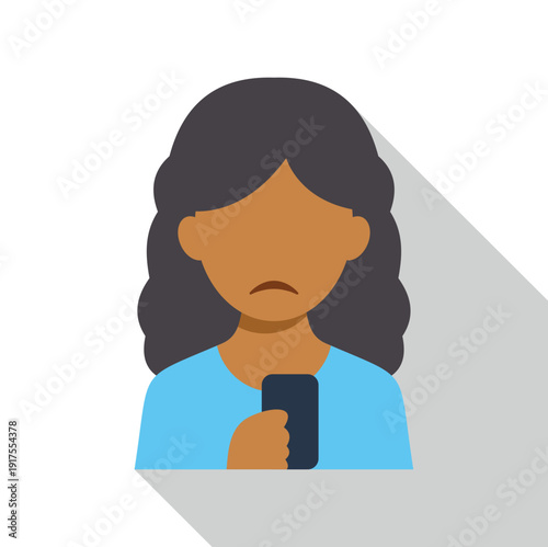 Sad woman avatar receiving bad news or experiencing cyberbullying on smartphone