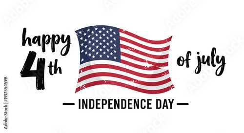 American flag waving with happy 4th of July Independence Day text, vector illustration