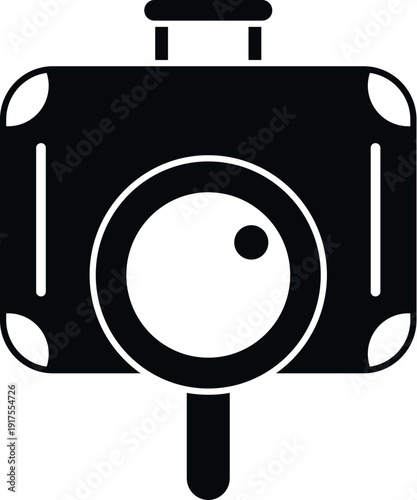 Suitcase with a magnifying glass representing luggage search and travel security