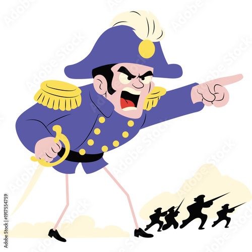 Cartoon General Leads Troops into Battle