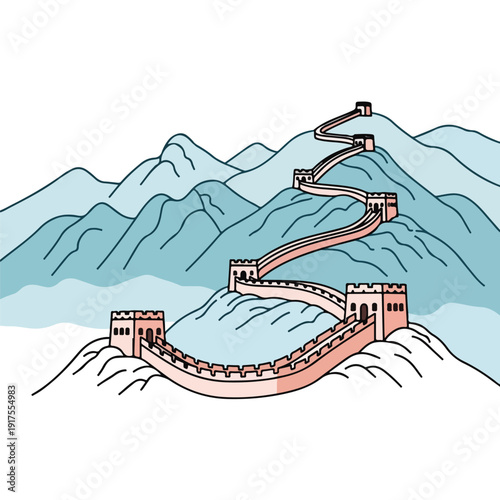 Great Wall of China Illustration Mutianyu Fortress Architecture