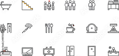 Collection of minimalist black and white icons representing caregiving love compassion support for the elderly disabled and concepts of nurturing growth in simple graphic design elements