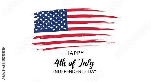 Patriotic greeting card design for 4th of July, Independence Day celebration with American flag.