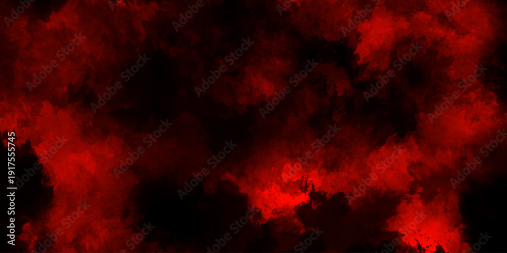 Fototapeta premium Abstract grunge red and black powder explosion cloud on black background. dark red smoke Like cloud wave effect on black. dark fire flame grunge texture background. toned fiery red sky.