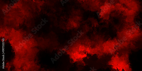 Abstract grunge red and black powder explosion cloud on black background. dark red smoke Like cloud wave effect on black. dark fire flame grunge texture background. toned fiery red sky.
