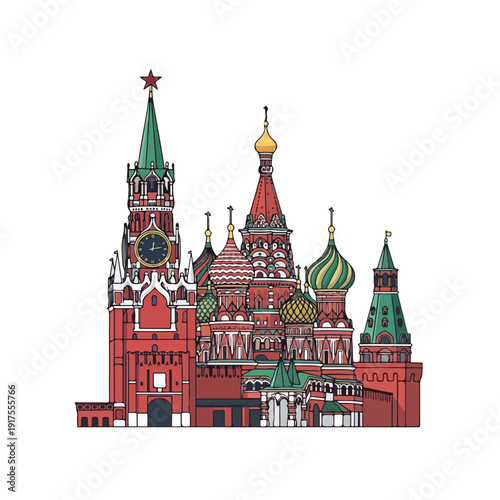 Moscow Kremlin illustration Russia landmark travel icon