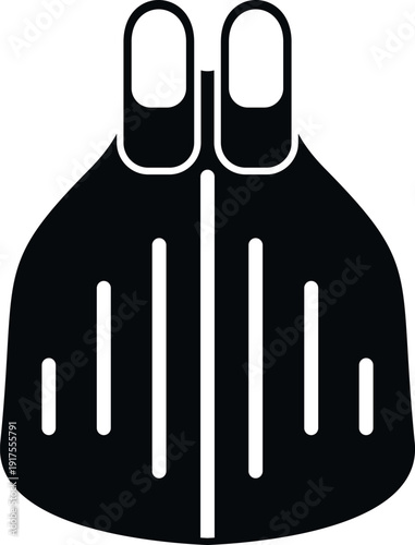 Pair of black flippers for swimming and underwater sports on a white background