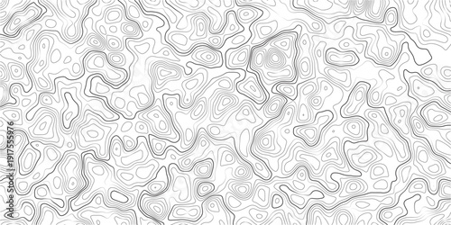 Topographic map design with wavy lines and contours on white background
